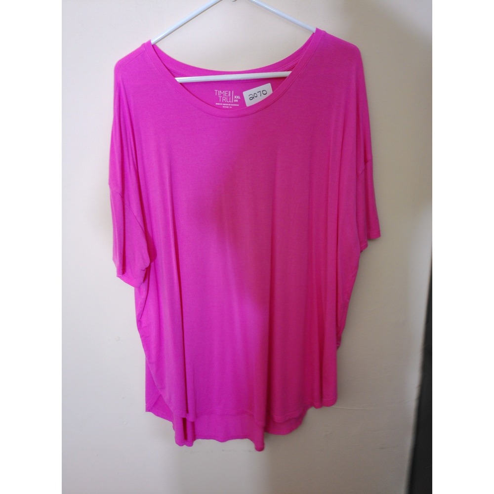 Time and Tru T-Shirt Women XXL Hot Pink Oversized Scoop Neck Relaxed Fit 2070